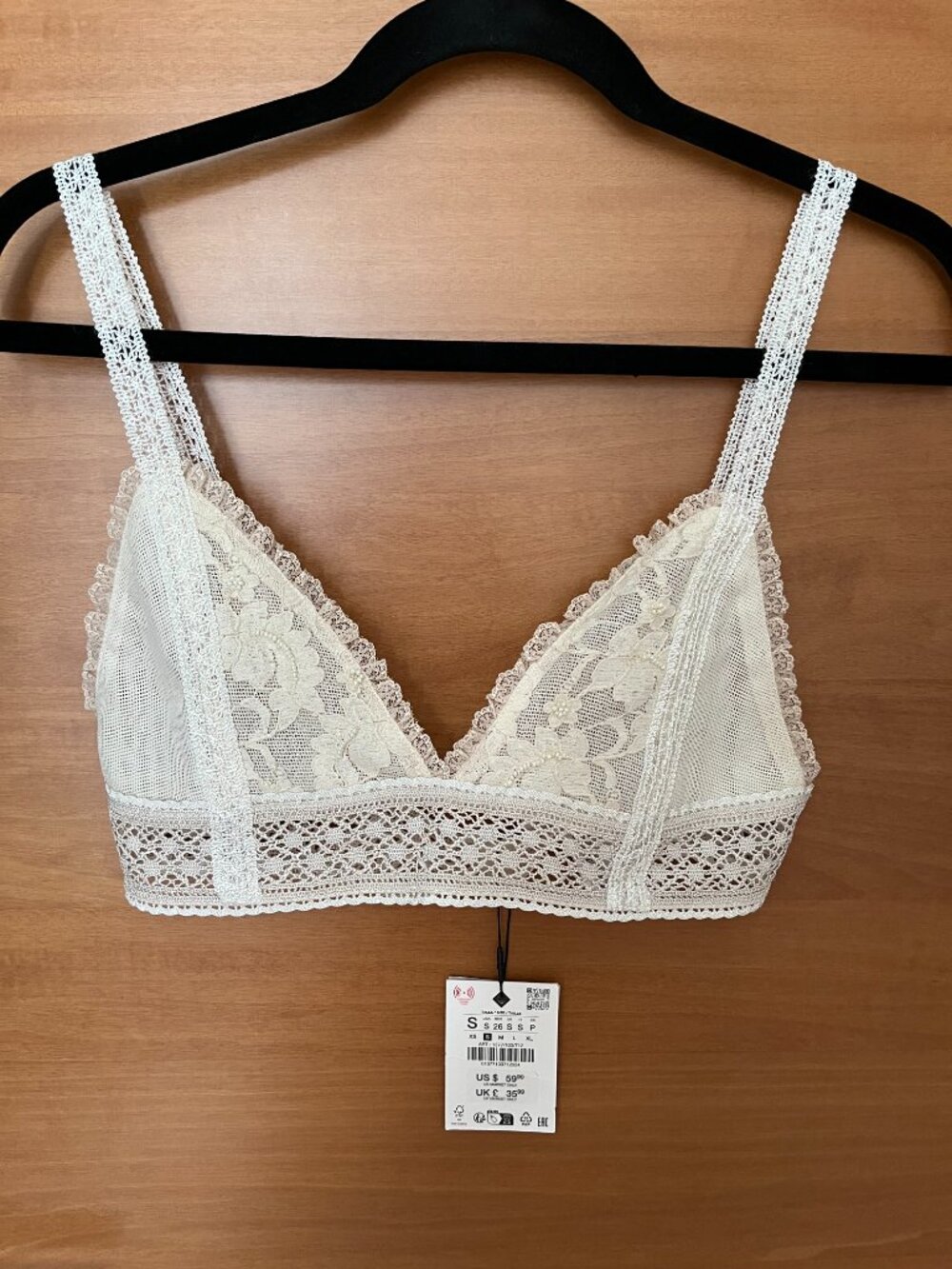 Zara Embroidered Lace Triangle Bra in Small NWT